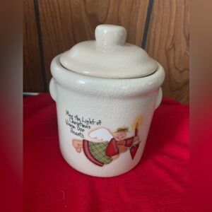 Vintage Christmas Angel Holiday Covered Votive Tea-light Candle Ceramic Crock